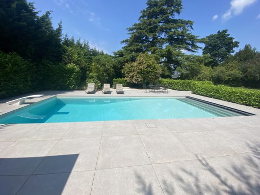 outdoor pool sunny day, pool cover open